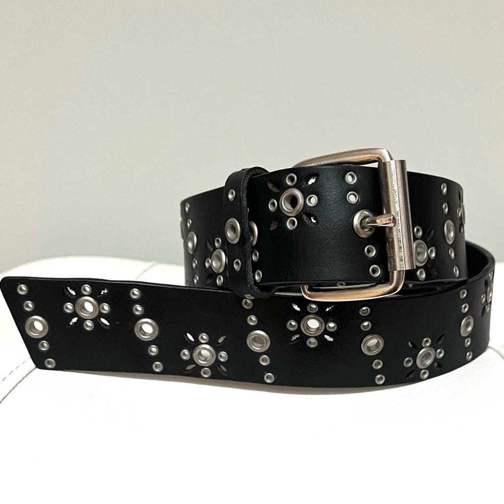 Black Leather Grommet Belt Starburst Pattern Genuine Leather Md in India